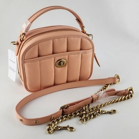 COACH Lunchbox Crossbody Leather Bag Top Handle Quilted Faded Blush - Picture 2 of 16